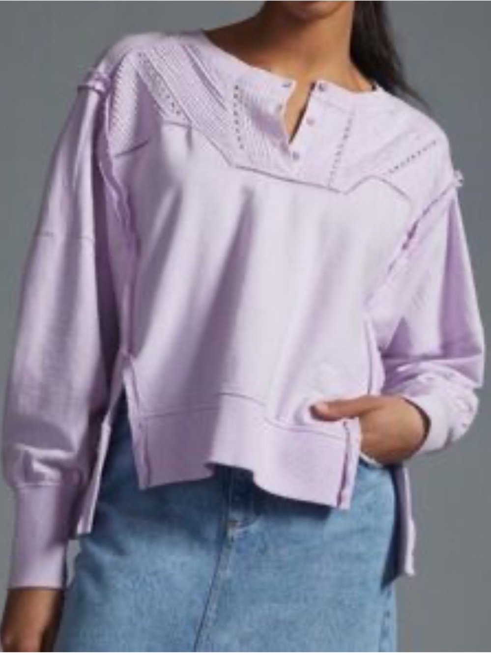 Anthropologie sweatshirt Light Purple Women's Knit Henley Pullover Top small